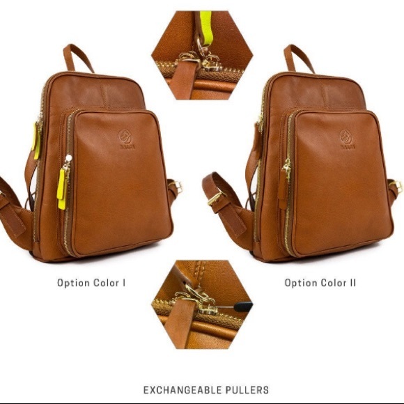 Vintage Genuine Slim Cognac Leather Laptop Backpack School/College/Work/Travel - Picture 3 of 16